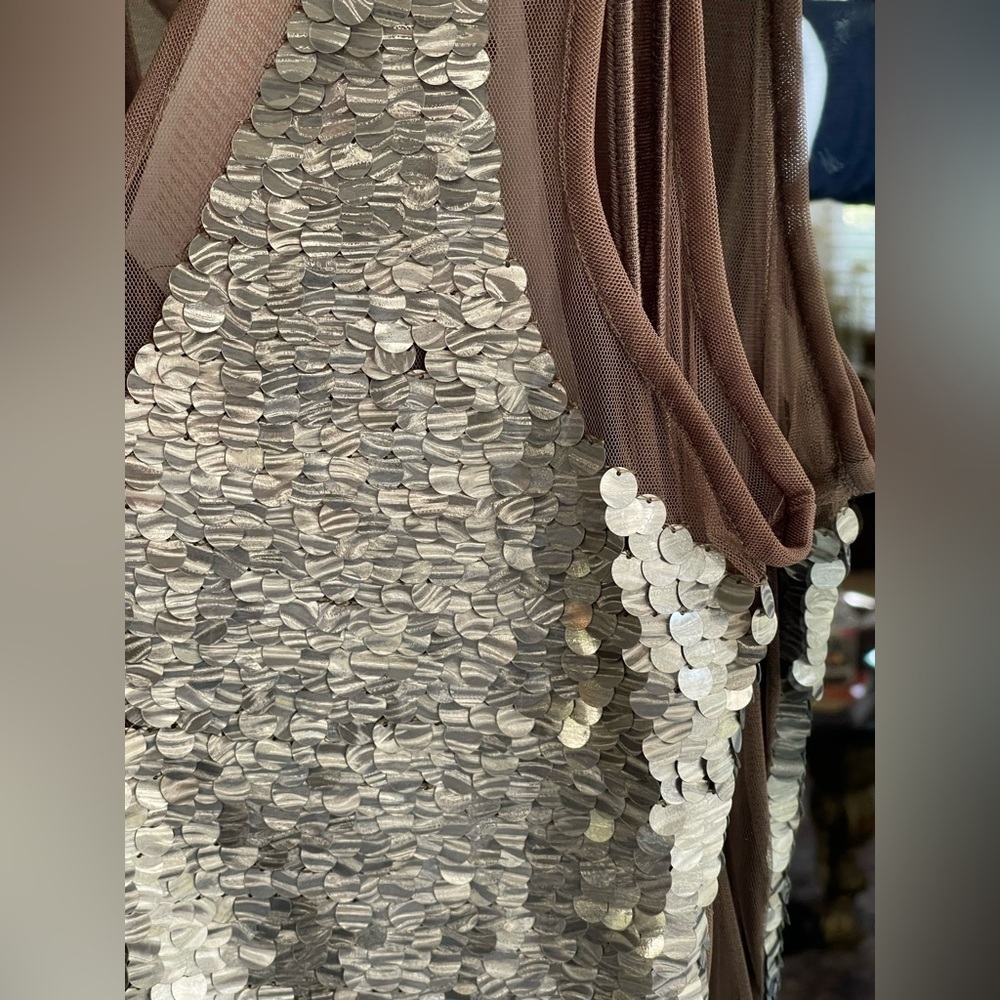 Monique Leshman Lolita Mesh Sequin Brown Jersey Dress NWT Luxury Y2K Deadstock - Picture 6 of 15